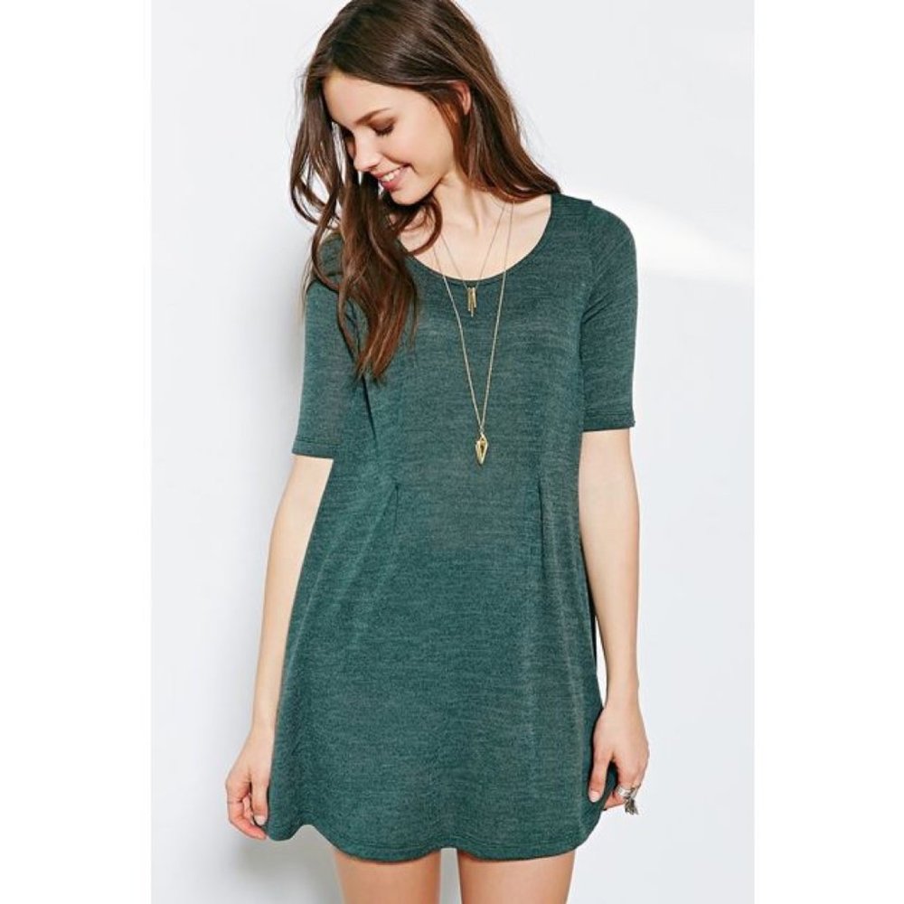 UO Cooperative Knit Heather Green Dress w Pleats